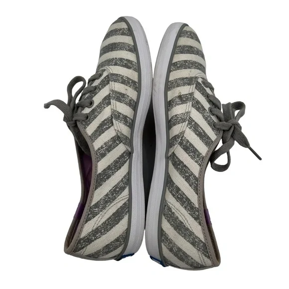 Keds Gray Off White Striped Canvas Sneakers Size 7 Women's - Picture 6 of 8